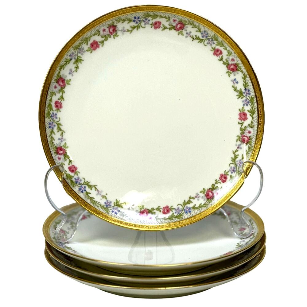 Antique Limoges U.C. (Union Ceramique) France Rose Gold Rim Dessert Plates-Set 4